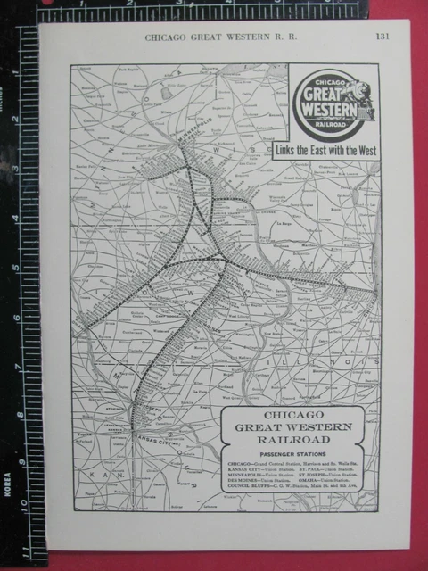 CHICAGO GREAT WESTERN 1925 SYSTEM MAP ROUTES CONNECTING RRs £10.70 ...