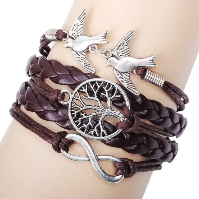 NEW Hot Infinity Love Double bird Leather Cute Charm Bracelet Anniversary