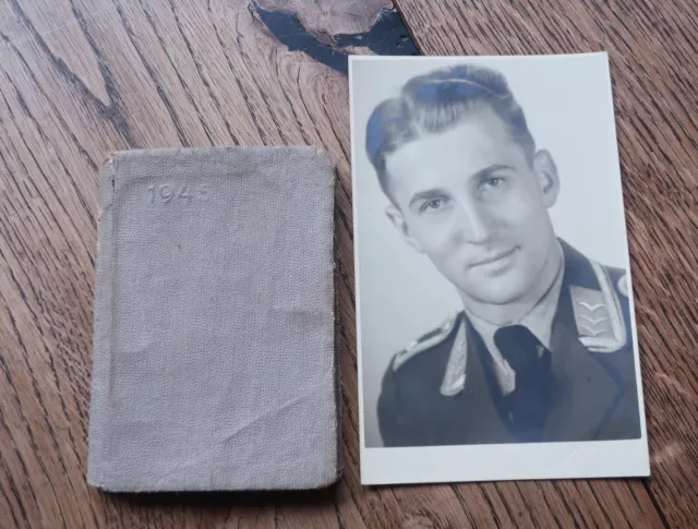 Orig.Portrait Jagdflieger Luftwaffe und sein Taschenkalender von 1945 mit eintra