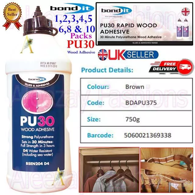 1-10x Bond It PU30 Minute Rapid Polyurethane Multi Purpose Wood Adhesive Glue UK