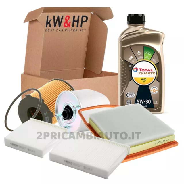 KIT TAGLIANDO FILTRI + 5 LITRI DI OLIO TOTAL INEO 5W30 PER PEUGEOT 3008 1.6 HDi