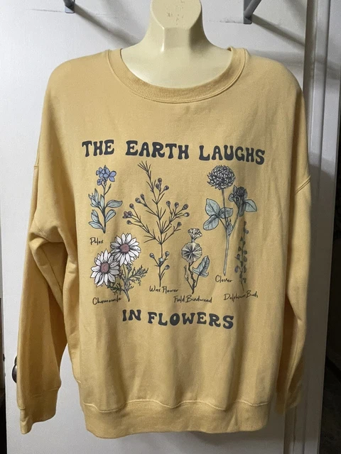 Womens ZOE + LIV The Earth Laughs In Flowers Yellow Sweatshirt Top XL XLARGE EUC