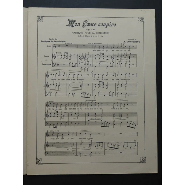 CONTENSOU A. Mon Coeur Soupire op 125 Chant Orgue ou Harmonium 3