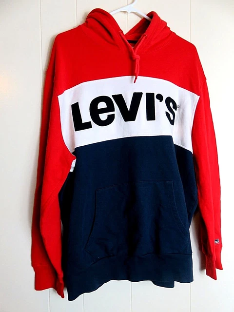 Levis Hoodie Sweatshirt Mens 2XL Spellout Logo Pullover Drawstring Thick Cotton