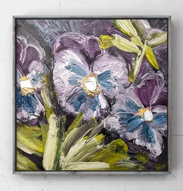 Purple Pansies Oil Painting Viola Flowers Original Art Miniature Floral Painting