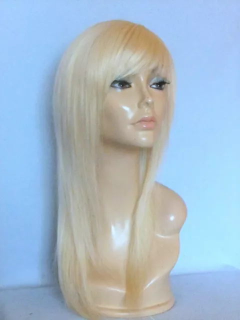 High Heat Resistant Long Smooth Hair Pale Blonde Lady Womens Daily Full Wig Uk 2