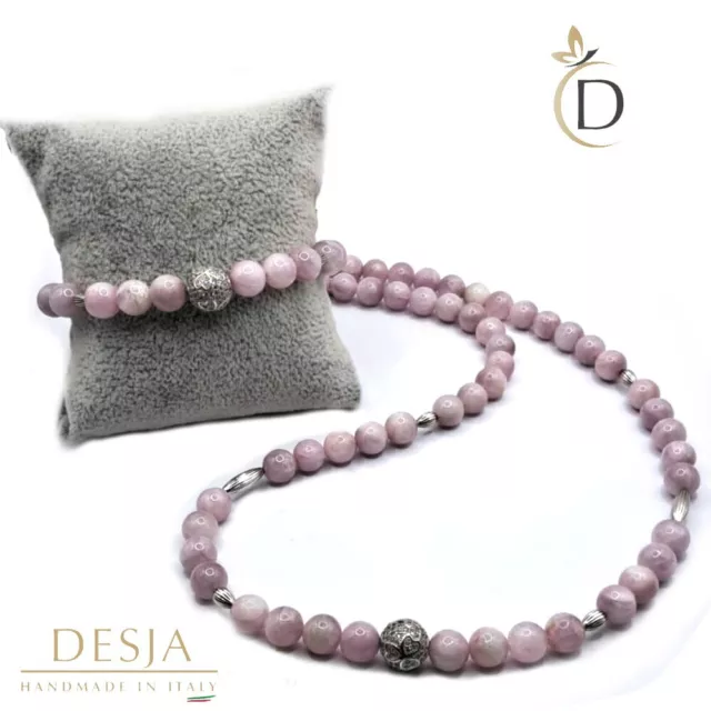 Competo Collana  bracciale donna pietre dure naturali di Kunzite e Argento925