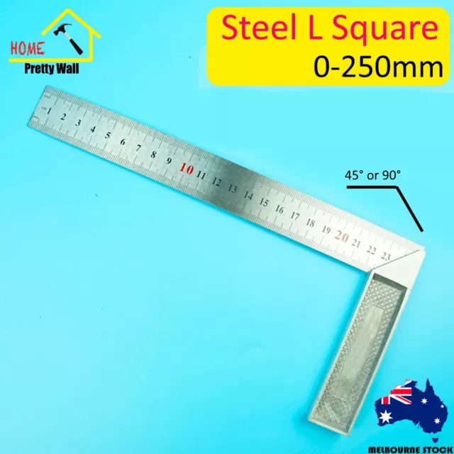 250mm Try Angle L Square Steel Type A Ruler Measure GOOD 90° 45° Steel hold DIY