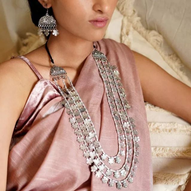 Ethnic Traditional Bollywood Style Silver Plated Oxidized Indian Long necklaces