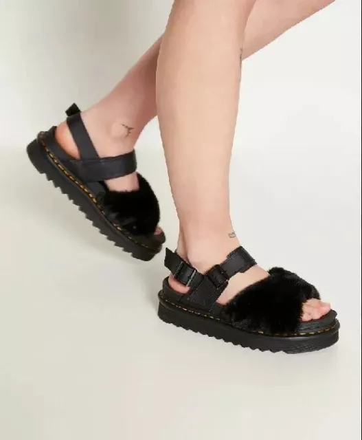 Dr Martens Voss Ii Fluffy Black Sandals  Uk 5 Eu 38 Brand New In Box Summer