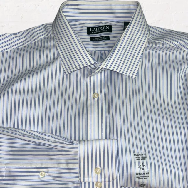 Lauren Ralph Lauren Dress Shirt 2XL White Blue Stripes Men’s 18 32/33 Reg Fit