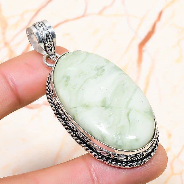 Swiss Green Opal Gemstone Handmade Gift Jewelry Pendant 2.36" h618