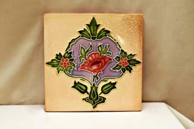 Antique Tiles Art Nouveau Ceramic Majolica Saji Japan Architectural Decorativ"A7