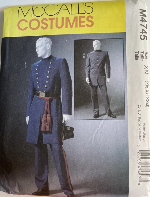 Civil War Uniform Historic Costume Men's size XL-XXX McCalls 4745 Sewing Pattern