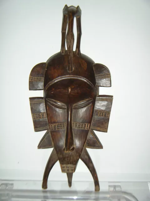 Vintage African Senufo Kpelie Hand Carved Burgandy Wood Face Mask 18½" Tall