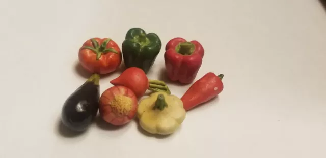 Dollhouse miniature ceramic bisque vegetables fruit peppers tomato eggplant 8pcs 2