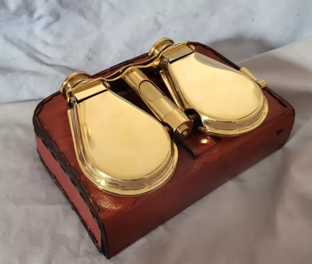 Gold Folding Binoculars Vintage Antique Leather Case II London Old World War I 2