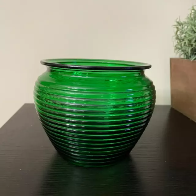 National Potteries Glass Division 1162 Emerald Green Beehive Humidor 1950s