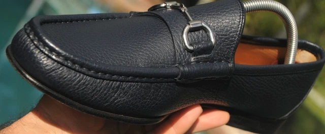GUCCI man's horse bit deep sea blue leather dress Loafers shoes Size 7.5 D