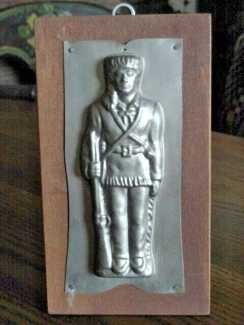 Antique Metal Daniel Boone Chocolate Candy Mold 6 " on wood plaque Front Only