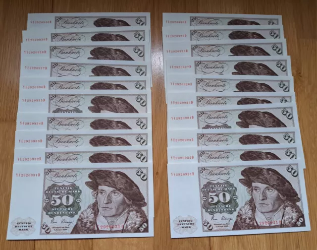 ⚠️ Rarität: 20x 50 DM Deutsche Mark Scheine von 1980 YE...D, Bankfrisch ⚠️