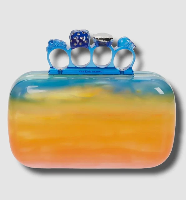 $2390 Alexander McQueen Women Pink Rainbow Skull Four Ring Box Clutch Bag Purse $2390 Alexander McQueen Women Pink Rainbow Skull Four Ring Box Clutch Bag Purse