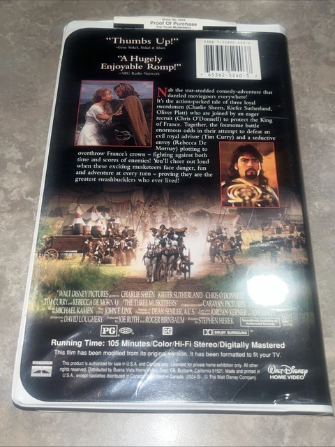 THE THREE MUSKETEERS VHS 1994 Walt Disney Clamshell ***LIKE NEW ...