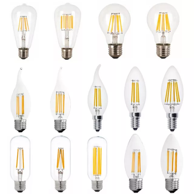 E27 E14 LED Filament 2W 4W 6W Retro Leuchtmittel Vintage Kerze Glühbirne Kolben