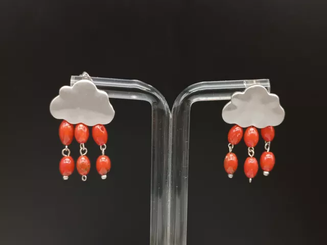 Pendientes Mujer Vero Coral Rojo De Cerdeña Colgantes Plata Blanco 925