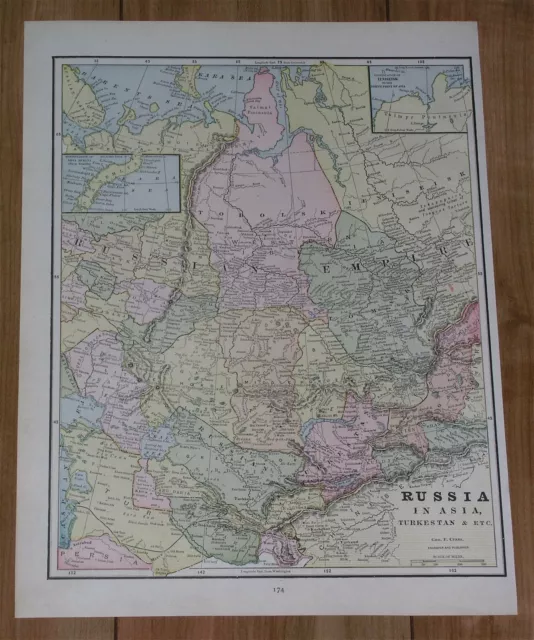 1893 Map Of Central Russia Kazakhstan Turkestan / Verso Sumatra Indonesia Asia