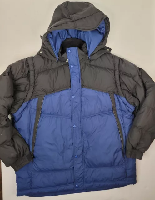 REI Mens SZ XL Goose Down Jacket Removable Hood/Sleeves Convertible Vest Puffer