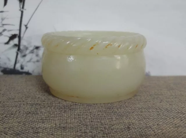 Old Chinese Hand Carving Natural Nephrite Jade Ink Pot Brush Washer