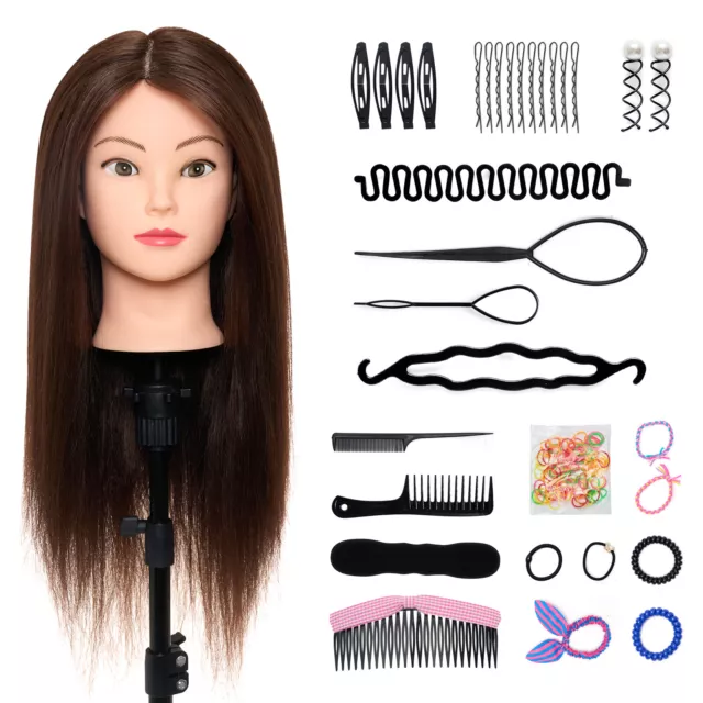 22 inch Training Head 100% Real Hair Mannequin Doll with Table Clamp+ Braid Set