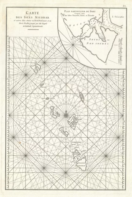 1775 Mannevillette Nautical Chart or Map of the Nicobar Islands, India