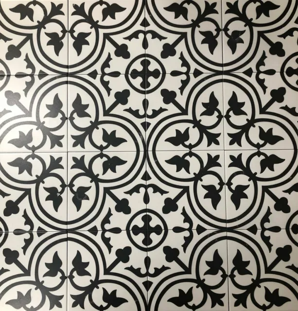 8x8 Deco Black White Arabesque Pattern Spanish Ceramic Mosaic Tile MTO0473 2