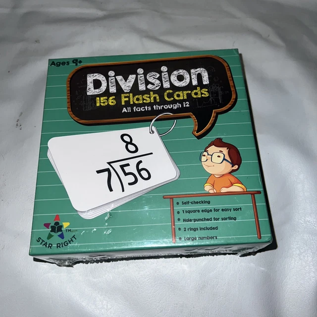 EDUCATIONAL MATH FLASH Cards, Division 156 Cards (All facts, 012