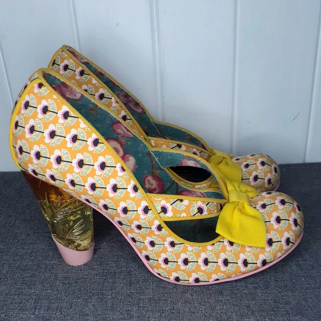 IRREGULAR CHOICE UK 6.5 EU 40 Hello Ha Yellow Pink Floral Bow Heels