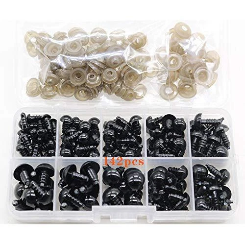 Yeux de Sécurité en Plastique 142 pièces Noir Oeil de Sécurité avec Rondelle ...