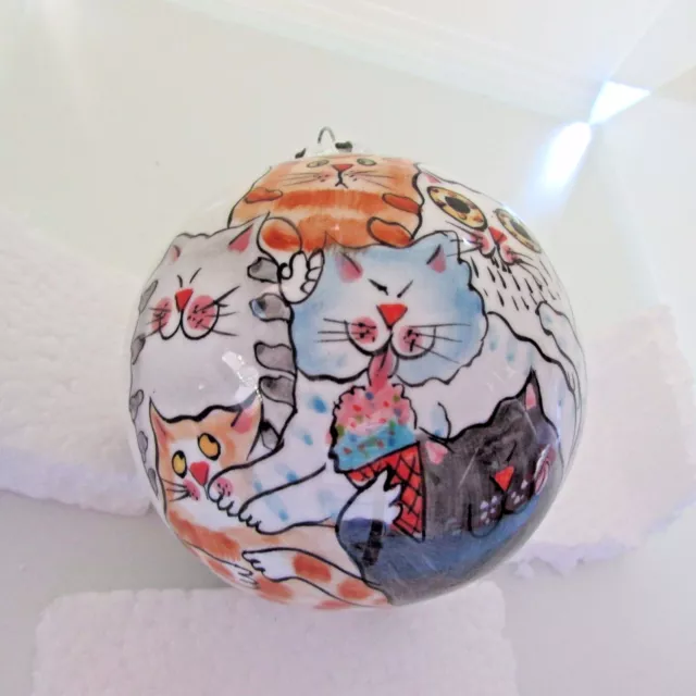 Cat's & fish Glass Hand paint Ornament  Christmas Large