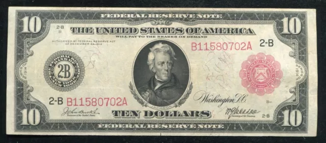FR. 893b 1914 $10 RED SEAL FRN FEDERAL RESERVE NOTE NEW YORK, NY EXTREMELY FINE
