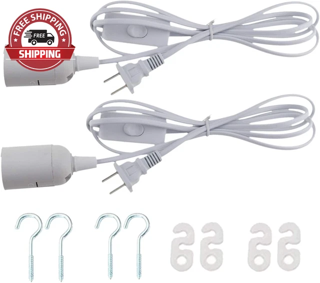 2 Pcs E26/E27 LED Light Socket 5.9FT Extension Cord with On/Off Switch and US AC