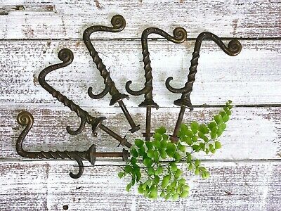 Unique and Ornate Antique Victorian Brass Wall Hook Set of 5