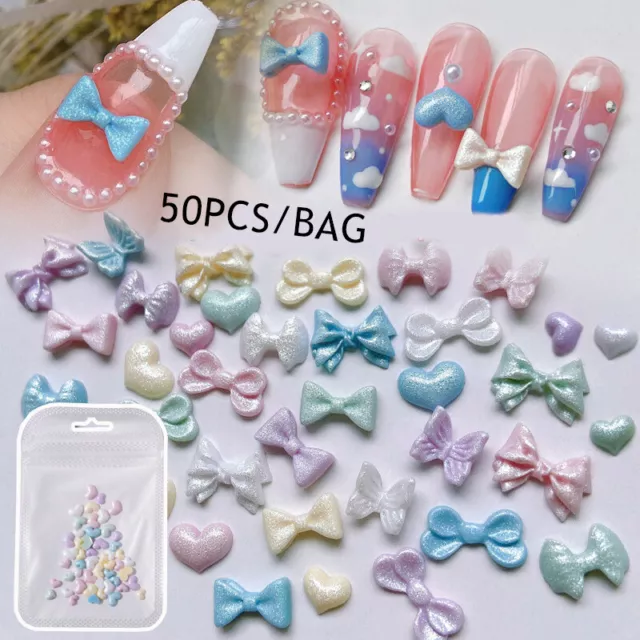 50 Pz 3D Nail Art Decorazione Cuore Arco Farfalla Manicure Fai Da Te Charms A