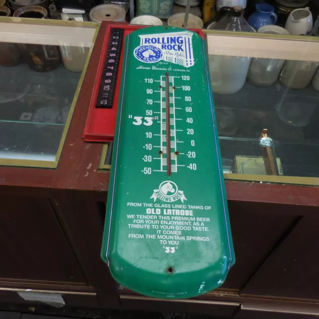 VTG 1999 Rolling Rock Premium Beer Thermometer  USA ~27”--WORKS PERFECT