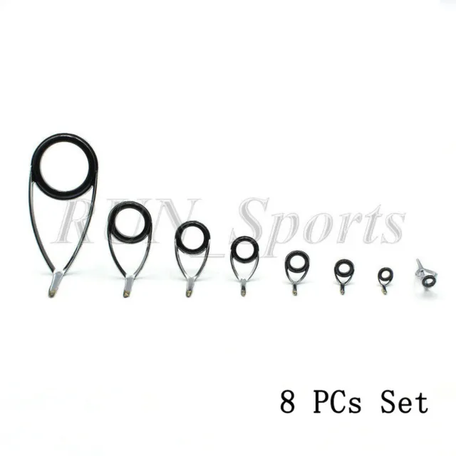 8 PCs Set Long Leg Stainless Steel Frame Ceramic Ring Fishing Rod Guides Repair