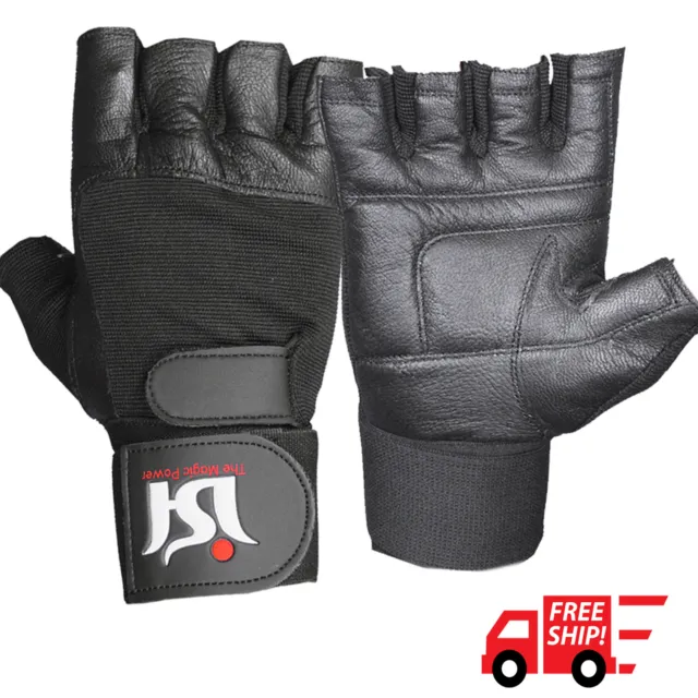 Gym Weight Lifting Gloves Leather Power Training Workout Exercise Crossfit wraps