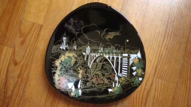 Assiette Céramique Noire LONGWY France " L'écluse " LUXEMBOURG " émaux fait main 5
