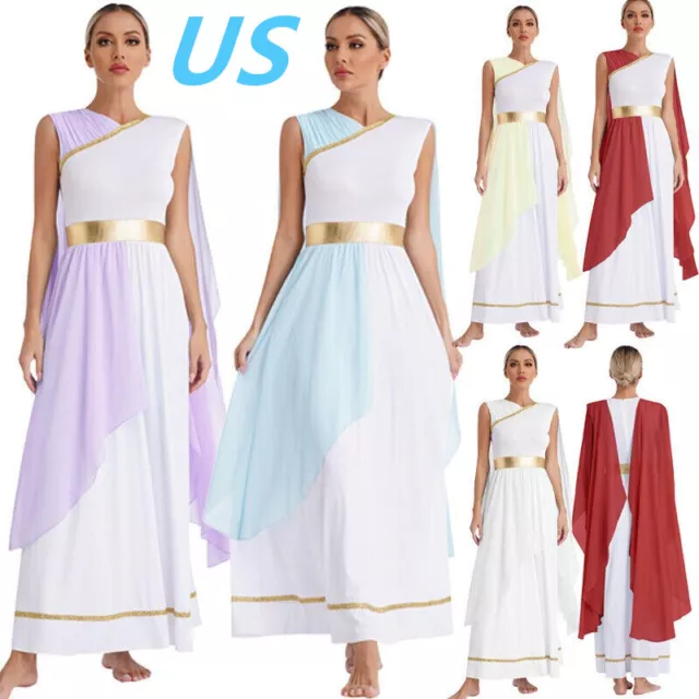 US Women's Toga Costume Greek Queen Princess Dress Roman Empress Robe Dress