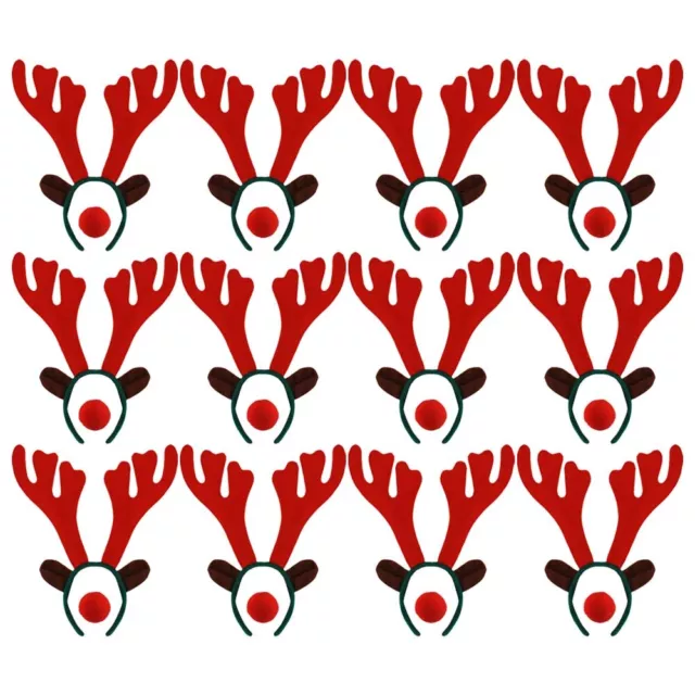 Pack Of Rudolph Reindeer Antler Headband Red Nose Christmas Fancy Dress Xmas Lot