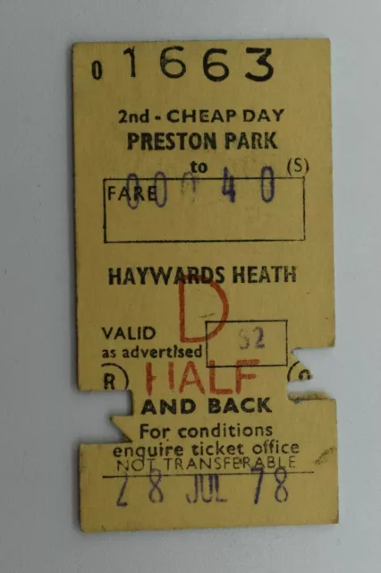 Railway Ticket Preston Park Haywards Heath 2nd cheap day BR #1663